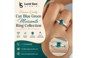 Premium Quality Cut Blue Green Moissanite Ring Collection