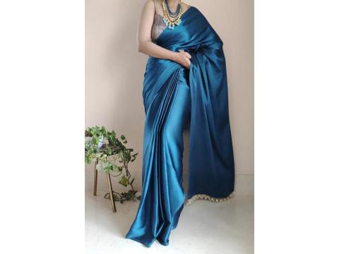 Purchase Gulbhahar Plain Satin Saree to Add Elegance to Your Ethnic Outfits