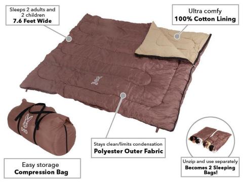 Wide Sleeping Bag for Family Camping | Wagaya Extra Large Sleeping Bag - DOD Outdoors