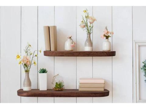 Long Floating Shelves in Mahogany for Elegant Wall Storage
