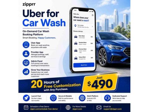 Zipprr Uber for Car Wash – Automate Bookings, Cleaners & Payments for $490