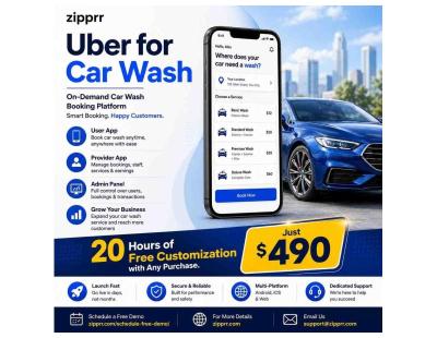 Zipprr Uber for Car Wash – Automate Bookings, Cleaners & Payments for $490