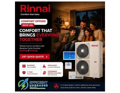 Rinnai Reverse Cycle Ducted Heating & Cooling – Comfort for Every Season!