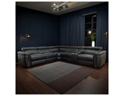 Somerville Black Leather Electric Recliner Corner Sofa