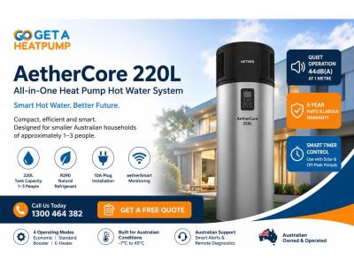 AetherCore 220L All-in-One Heat Pump Hot Water System