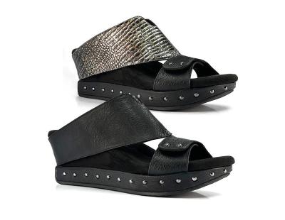 Buy Reversible Wedge Sandals – Black & Silver Convertible Style