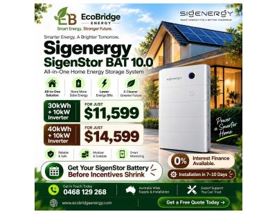 SigenStor 10.0 Home Battery & 10kW Inverter – Special Offer from EcoBridge Energy