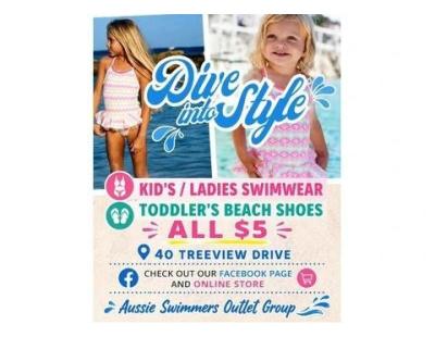 Baby/ kids and ladies swimwear and toddlers beach shoes $5 each