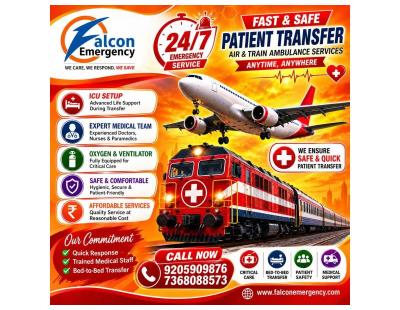 Falcon Emergency Train Ambulance Services in Patna- Affordable Train Transfer with ICU