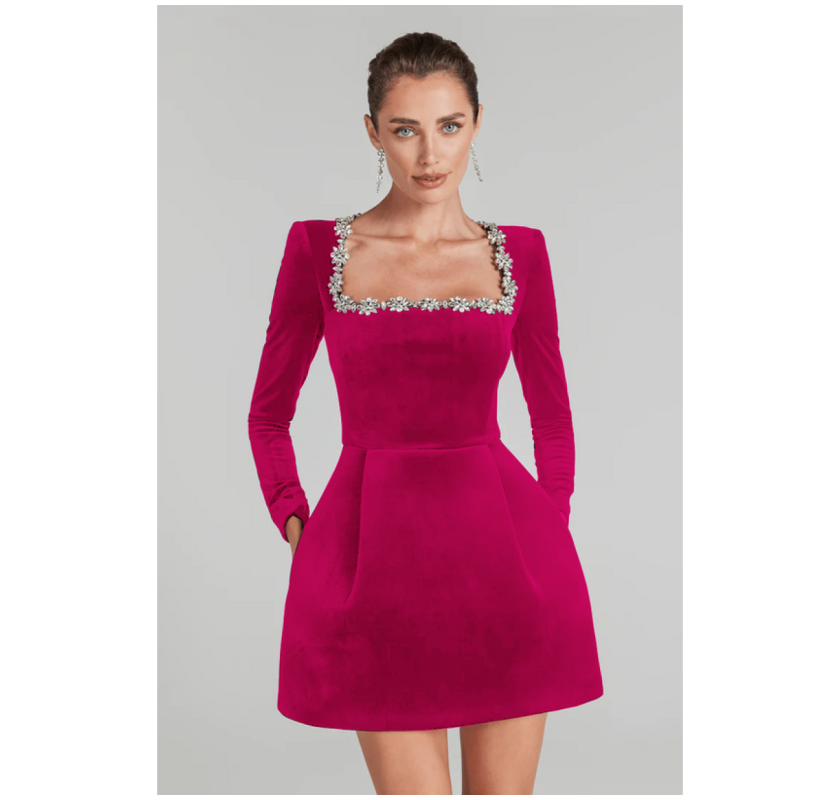 Velvet Pink Dress by K & P Fashion