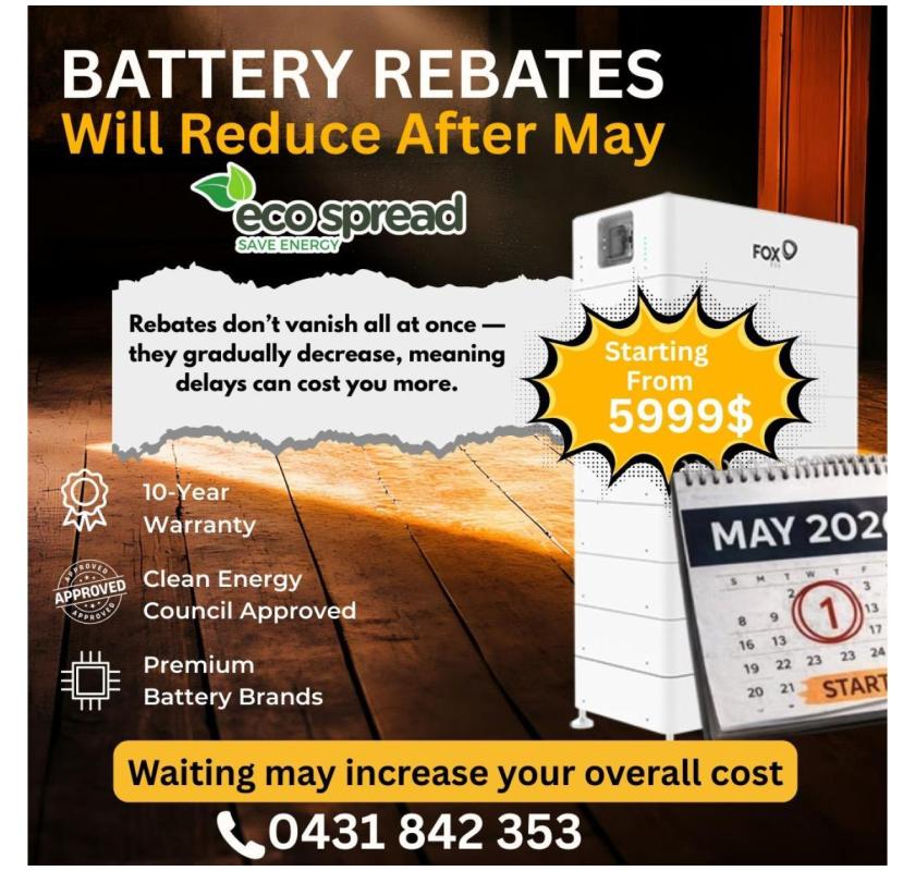 Battery Rebates Reducing After May – Act Now