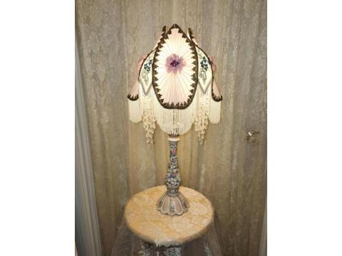 Buy silk Victorian lamp shades in USA | Hand-Sewn Beaded Silk Shade with Hand-Painted