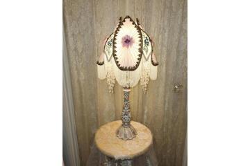 Buy silk Victorian lamp shades in USA | Hand-Sewn Beaded Silk Shade with Hand-Painted