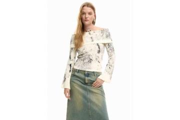 Shop Women’s Tops and Blouses at Estell Boutiques - Desigual Off-Shoulder Knit Top with Bell Sleeves