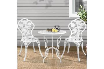 Vintage Rose White Bistro Set for Elegant Outdoor Spaces