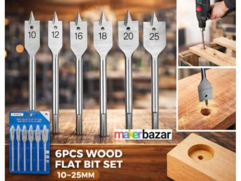 6pcs Spade Drill Bit Set (10–25mm) – Flat-Head Hex-Shank Wood Cutting Tools