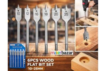 6pcs Spade Drill Bit Set (10–25mm) – Flat-Head Hex-Shank Wood Cutting Tools