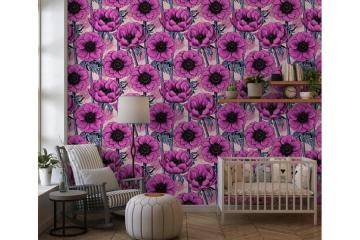 Pink anemone garden on light pink Wallpaper⁠