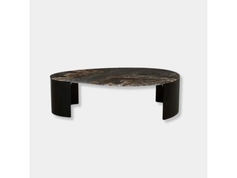 GlobeWest Oberon Curve Marble Coffee Table - Matt Ocean Marble, Natural Ash Malvern East