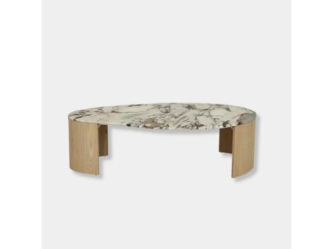 GlobeWest Oberon Curve Marble Coffee Table - Matt Ocean Marble, Natural Ash Malvern East - 2/2