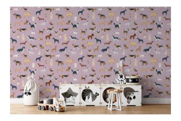 Lilac Dogs Pattern Wallpaper | Cute Lilac Wallpaper for Walls