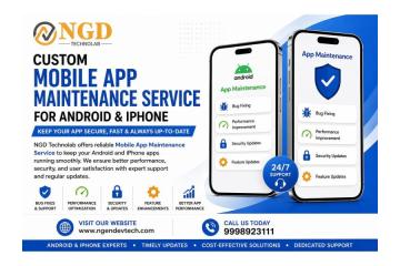 Custom Mobile App Maintenance Service for Android & iPhone | NGD Technolab