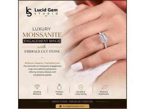 Luxury Moissanite Engagement Rings with Emerald Cut Stone