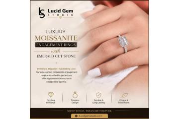 Luxury Moissanite Engagement Rings with Emerald Cut Stone
